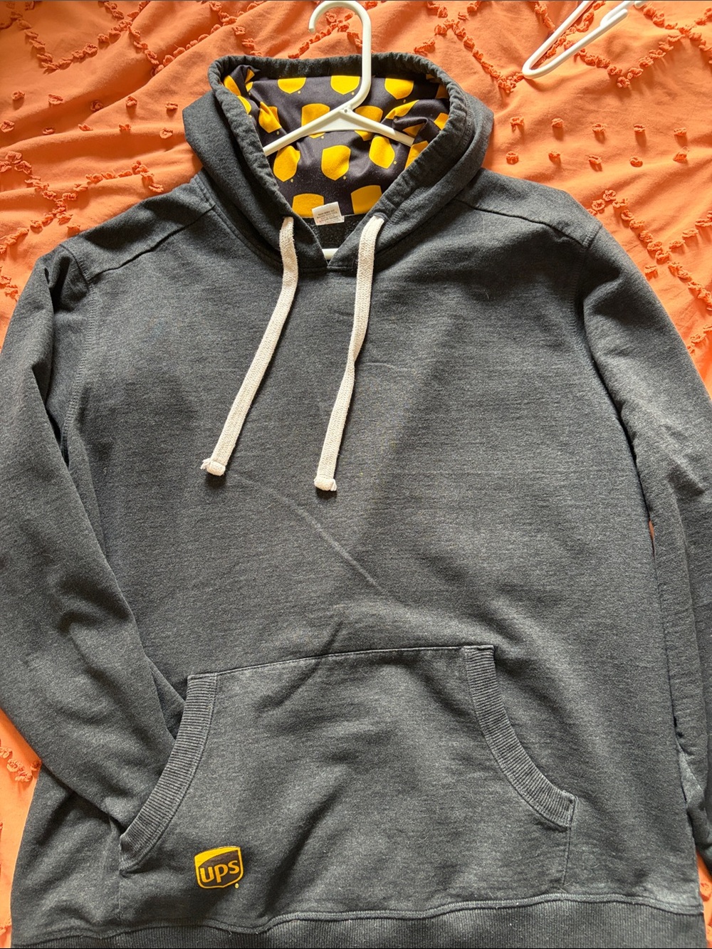 Men's Charcoal Gray Pullover Hoodie with Yellow Lining